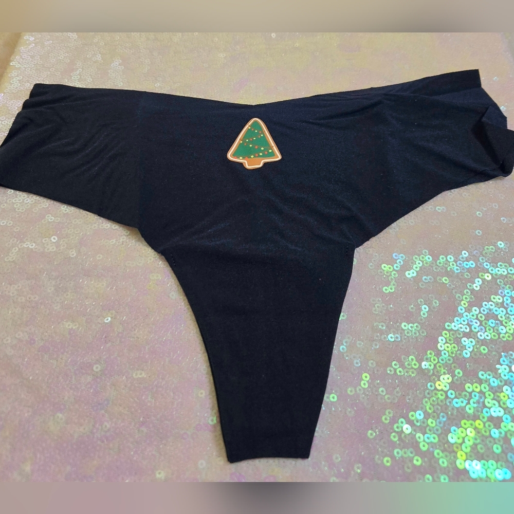5/$40🛍 Victoria's Secret PINK No Show Dark Blue Christmas Tree 🎄  Thong NWOT